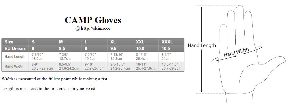 Camp Gloves Size Chart