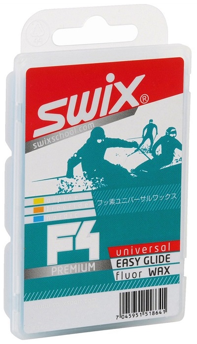 Swix F4 Cold Premium Glide Ski Wax with Rub On Cork Applicator on Back 